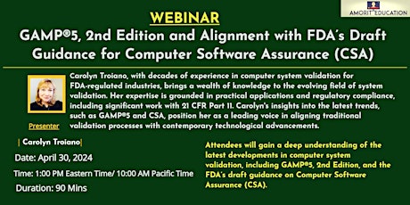 GAMP®5, 2nd Edition & FDA's CSA Guidance - Aligning Validation Practices