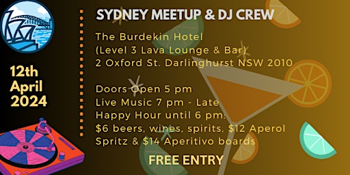 FREE Syd Meetup: Drinks & DJs at The Burdekin [LEVEL 3 EXCLUSIVE SPACE] primary image