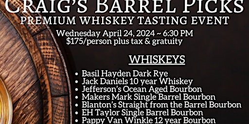 Craig's Barrel Picks - Premium Whiskey Tasting primary image