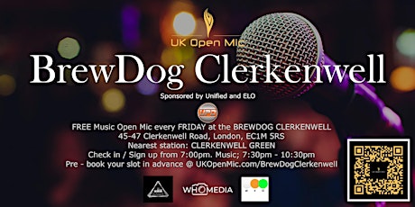 UK Open Mic @ BrewDog Clerkenwell / FARRINGDON / HOLBORN / ANGEL primary image