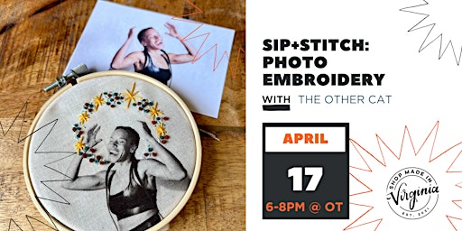 Primaire afbeelding van SIP+STITCH: A Photo Embroidery Class w/The Other Cat