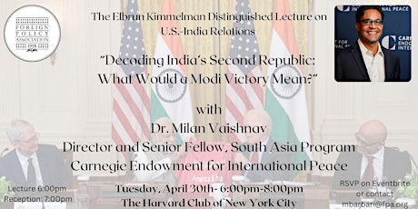 The Elbrun Kimmelman Distinguished Lecture on U.S. India Relations 2024 primary image