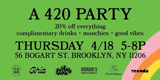 Hauptbild für Friends NYC 420 Potluck Party | April 18 @ 5-8PM | Free Food, Drinks & More