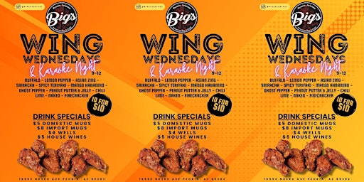 Immagine principale di WING WEDNESDAY & KARAOKE NIGHT AT BIGS AMERICAN BAR & GRILL AZ ALL AGES