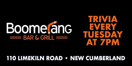 Primaire afbeelding van Trivia Tuesday at Boomerang Bar and Grill