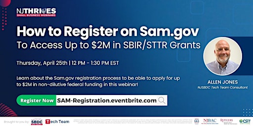 Primaire afbeelding van How to Register on Sam.gov to Access Up to $2M in SBIR/STTR Grants
