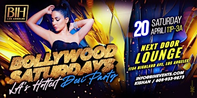Bollywood Saturdays: Bollywood Night @Next Door lounge on April 20th primary image