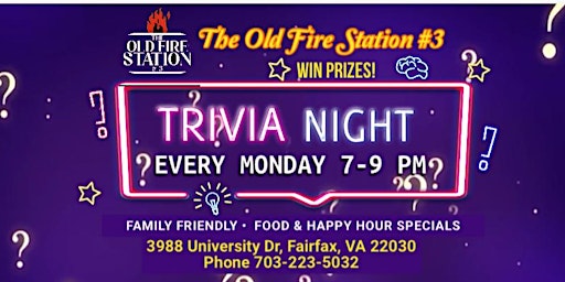 Imagem principal de Monday Trivia Game Night at The Old Fire Station #3 Fairfax, VA