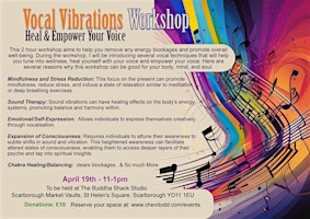 Primaire afbeelding van Vocal Vibrations Workshop Heal & Empower Your Voice Scarborough UK April 19th 11-1pm