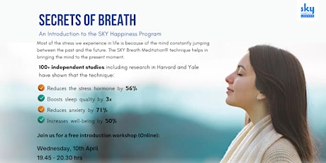 Secrets of  Breath: Introductory session on SKY Breath Meditation primary image