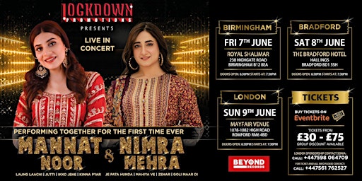 Immagine principale di MANNAT  NOOR  & NIMRA  MEHRA  LIVE IN CONCERT FIRST TIME TOGETHER(BRADFORD) 