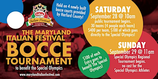 Primaire afbeelding van Maryland Italian Festival Bocce Tournament to benefit the Special Olympics