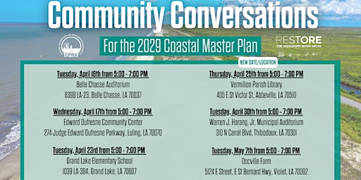 Imagem principal do evento Grand Lake Community Conversation - 2029 Coastal Master Plan