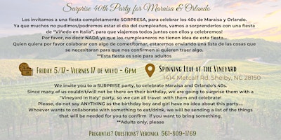 Imagen principal de Surprise Party for Maraisa & Orlando: Italian Vineyard Fest!