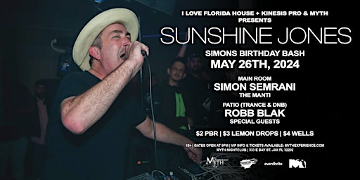 Imagem principal do evento Sunshine Jones of Dubtribe  Live at Myth Nightclub | Sunday 05.26.24