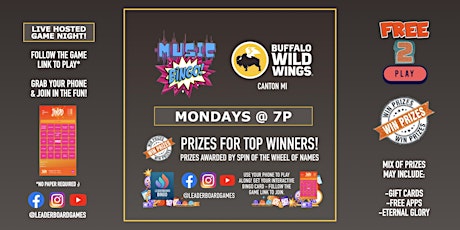 Music BINGO  | Buffalo Wild Wings - Canton MI - MON 7p @LeaderboardGames