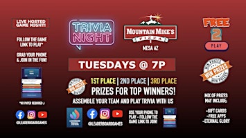 Trivia Night | Mountain Mike's Pizza - Mesa AZ - TUE 7p @LeaderboardGames  primärbild