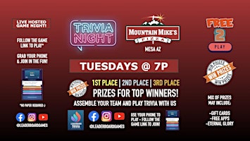 Trivia Night | Mountain Mike's Pizza - Mesa AZ - TUE 7p @LeaderboardGames primary image