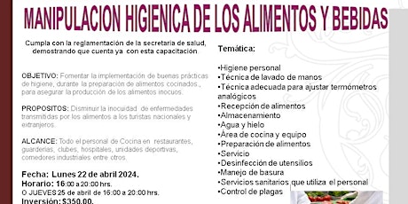 CURSO MANIPULACIÓN HIGIENICA DE LOS ALIMENTOS NOM. 251