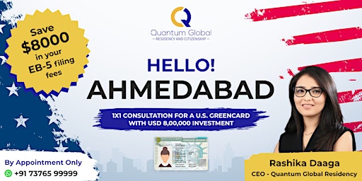 Imagem principal do evento Apply for U.S. Green Card. $800K EB-5 Investment – Ahmedabad