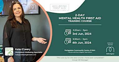 MENTAL HEALTH FIRST AID (MHFAider®) 2-DAY COURSE IN PERSON, EAST LONDON primary image