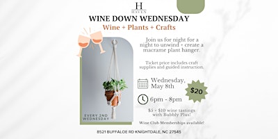 Imagen principal de Wine Down Wednesday: Create a Macrame Plant Hanger + Wine Club