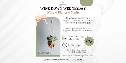 Imagem principal de Wine Down Wednesday: Create a Macrame Plant Hanger + Wine Club