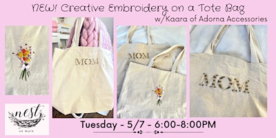 NEW! Creative Embroidery on a Tote Bag Workshop w/Adorna Accessories