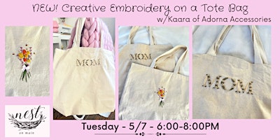 Immagine principale di NEW! Creative Embroidery on a Tote Bag Workshop w/Adorna Accessories 