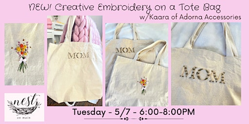 Imagem principal de NEW! Creative Embroidery on a Tote Bag Workshop w/Adorna Accessories