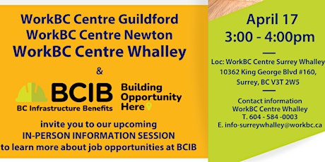 BCIB Information Session at  Whalley WorkBC Centre primary image