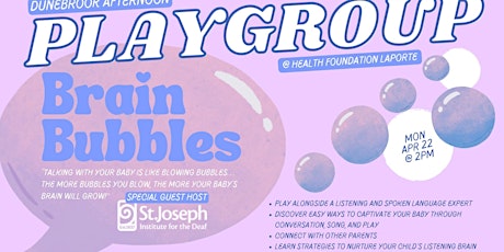 Brain Bubbles Playgroup with St. Joseph Institute for the Deaf & Dunebrook primary image