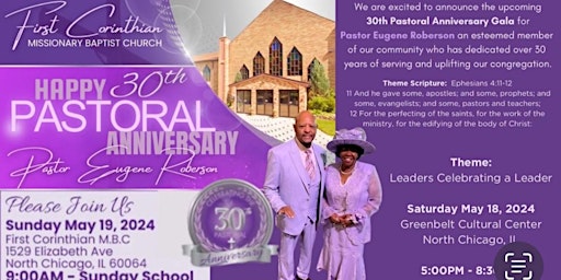 Primaire afbeelding van Pastor Eugene Roberson's 30th Annivesary Gala