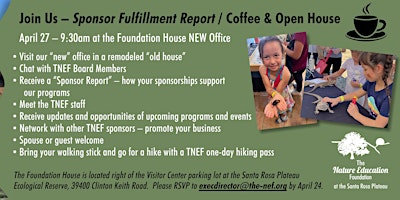 Image principale de TNEF SPONSOR REPORT / OPEN HOUSE / COFFEE