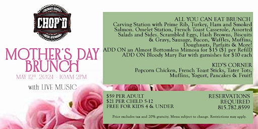 Primaire afbeelding van Chop'd Mother's Day Brunch - Sunday May 12th