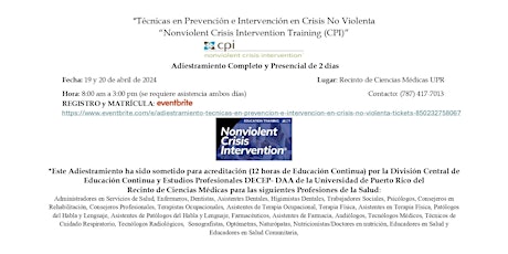 Adiestramiento Técnicas en Prevención e Intervención en Crisis No Violenta