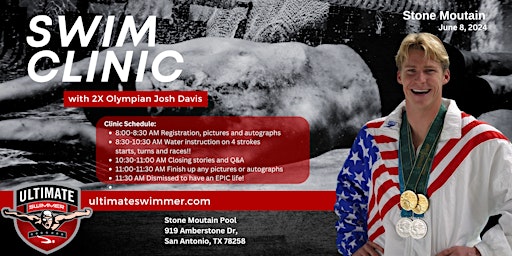 Imagem principal do evento Stone Mountain Olympian Swim Camp, Sat Jun 8, 8-11am, Ages 7-17, Only $50!