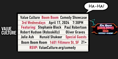 Value Culture Boom Boom Room Comedy Showcase (3rd Wednesdays) primary image