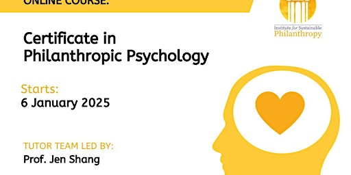 Certificate in Philanthropic Psychology  (6th January 2025) primary image