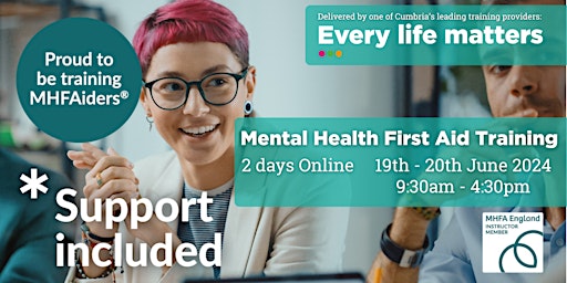 Hauptbild für Mental Health First Aid, 2-day Accredited Online Training 19th & 20th June