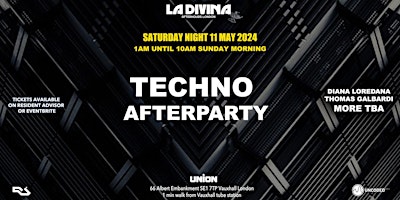 Techno after party open until 10am Sunday morning primary image