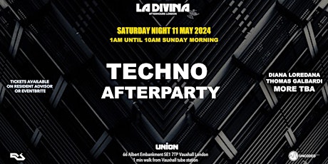 Techno after party open until 10am Sunday morning