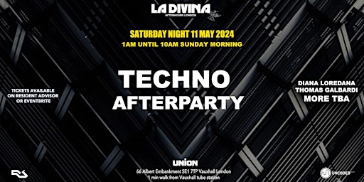 Techno after party open until 10am Sunday morning primary image