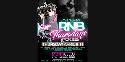 Immagine principale di RNB Thursdays @ Monticello! Great Music, Food & Cocktails- Free Entry 