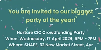 Imagen principal de Narture Crowdfunder Launch Party at SHAPE