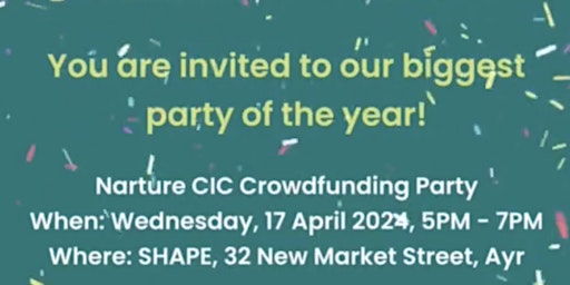 Primaire afbeelding van Narture Crowdfunder Launch Party at SHAPE