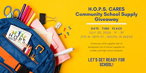 Imagem principal do evento HOPS CARES Community School Supply Giveaway