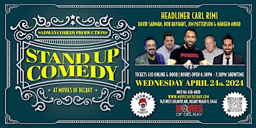 Imagem principal do evento Stand Up Comedy by  SadMan Comedy Productions. Headliner Carl Rimi.