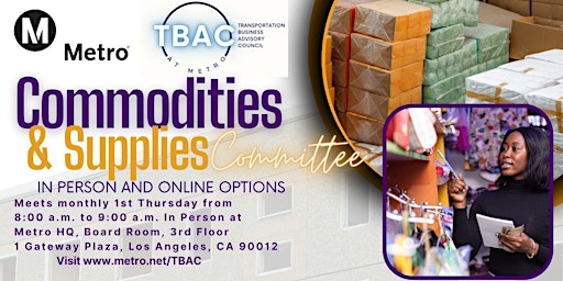 Image principale de LA Metro TBAC Commodities & Supplies Committee Meeting - In Person & Online