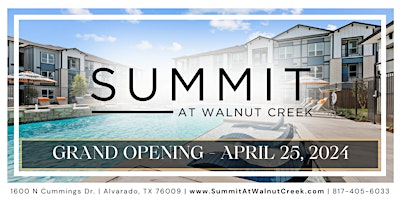 Imagem principal de Grand Opening @ Summit at Walnut Creek Apts w/ PRIZE GIVEAWAYS